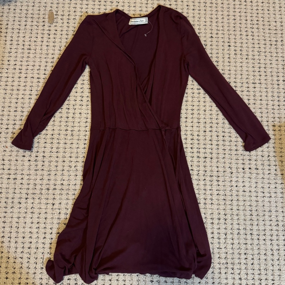 Abercrombie Maroon V-Neck Wrap Front Dress